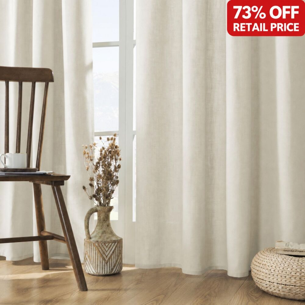 Brand New Joydeco Linen Curtains – Ivory on Linen, 52"W × 96"L, 2 Panels